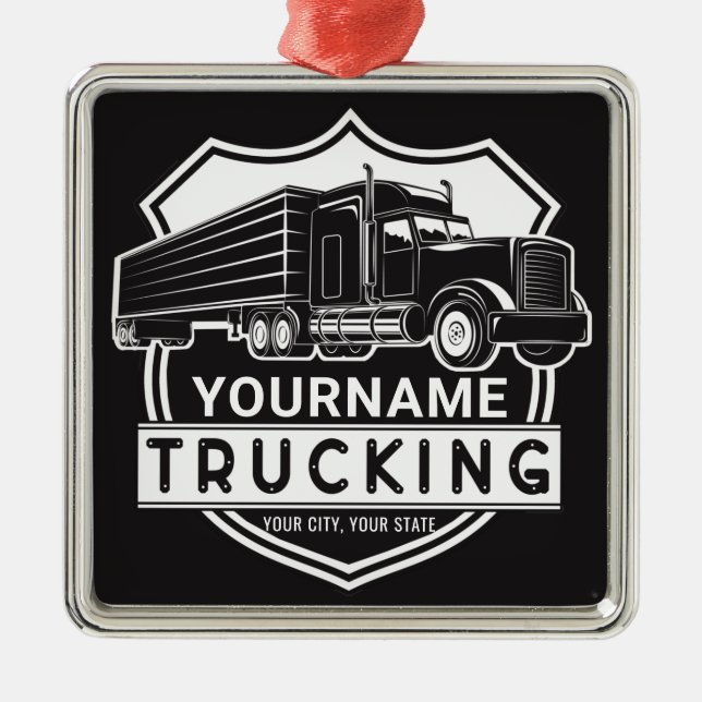 Personlig NAMN Trucking Big Rig Semi Trucker Julgransprydnad Metall (Framsidan)