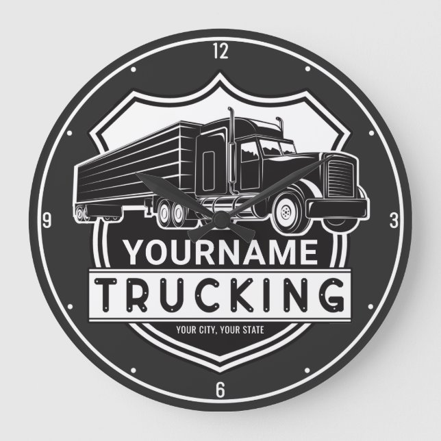 Personlig NAMN Trucking Big Rig Semi Trucker Stor Klocka (Framsida)