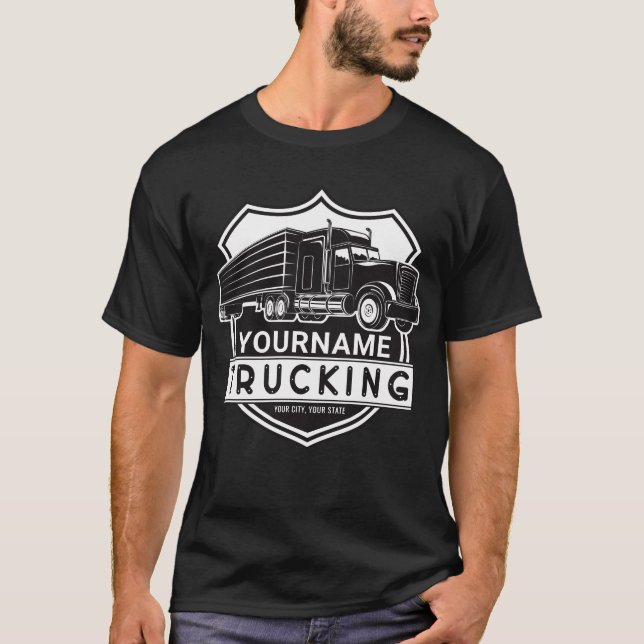 Personlig NAMN Trucking Big Rig Semi Trucker T Shirt (Framsida)