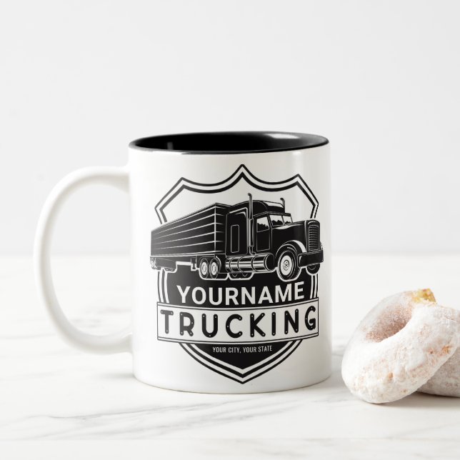 Personlig NAMN Trucking Big Rig Semi Trucker Två-Tonad Mugg (Med munk)