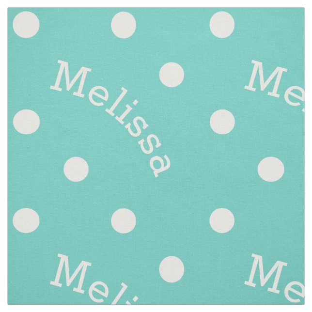 Personlig Namn Turfullare Teal Blue Polka Dot Tyg (Provkarta)