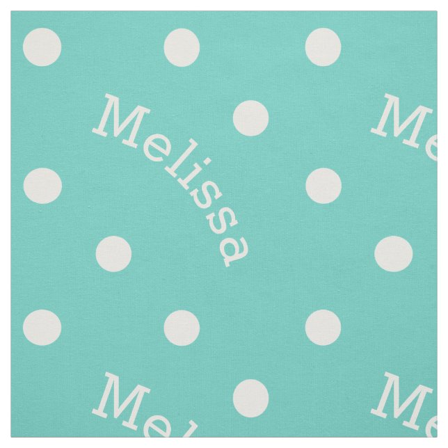 Personlig Namn Turfullare Teal Blue Polka Dot Tyg (Provkarta)
