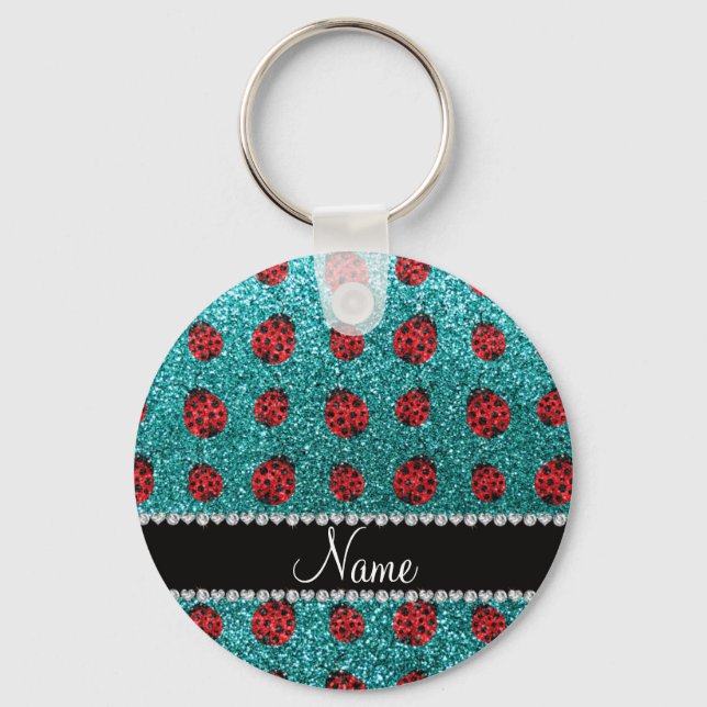 Personlig namn turkos glitter ladybug nyckelring (Framsida)