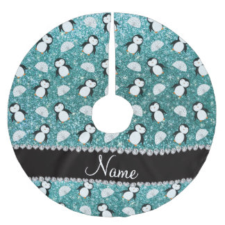 Personlig namn-turkos glitter penguins igloo julgransmatta borstad polyester