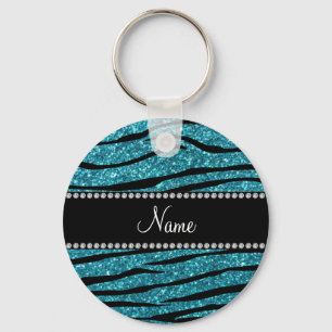 Personlig namn turkos zebra ränder nyckelring