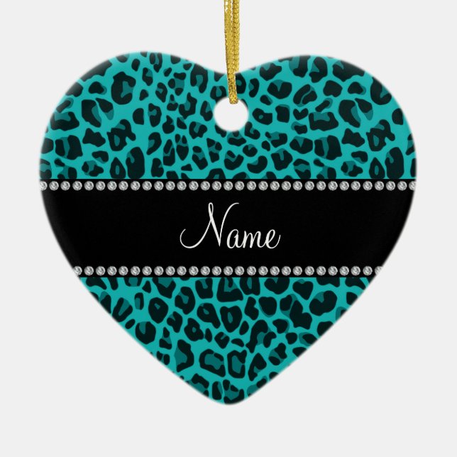 Personlig namn turquise leopard mönster julgransprydnad keramik (Framsidan)