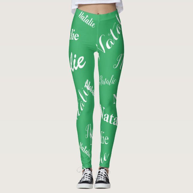 Personlig Namn Typografi Font Havsgrön Leggings (Framsida)