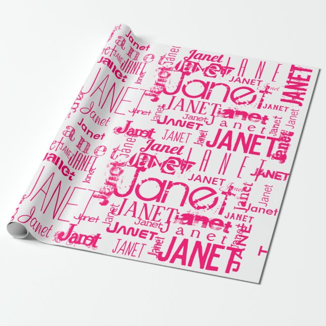 Personlig Namn Typografi Shock rosa Presentpapper (Utrullad)