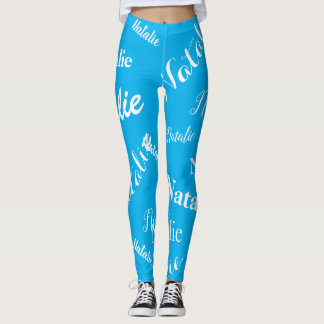 Personlig Namn Typografi Teckensnitt Himmelblå Leggings