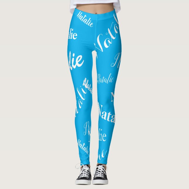 Personlig Namn Typografi Teckensnitt Himmelblå Leggings (Framsida)