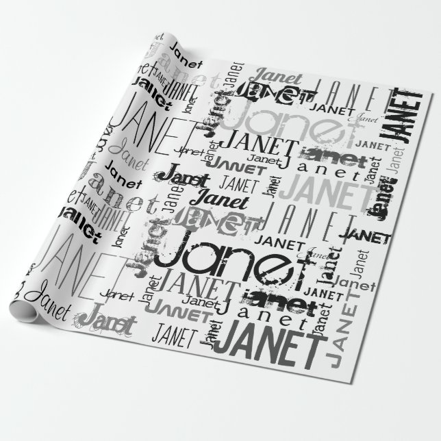 Personlig Namn Typography Black Grått Ord Cloud Presentpapper (Utrullad)