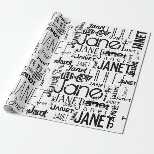 Personlig Namn Typography Black Ord Cloud Presentpapper