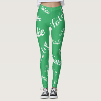 Personlig Namn Typography Font Sea Grönt Leggings