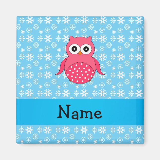 Personlig namn uggla (blått snöflingor) magnet (Framsidan)