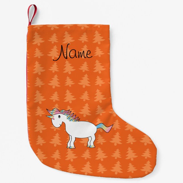 Personlig namn Unicorn orange träd Liten Julstrumpa (Framsidan)