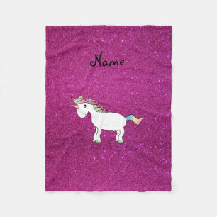 Personlig namn Unicorn rosa glitter Fleecefilt