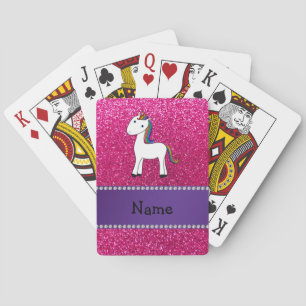 Personlig namn Unicorn rosa glitter Kortlek