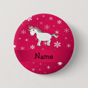 Personlig namn unicorn rosa snöflingor knapp