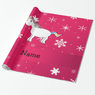 Personlig namn Unicorn rosa snöflingor Presentpapper