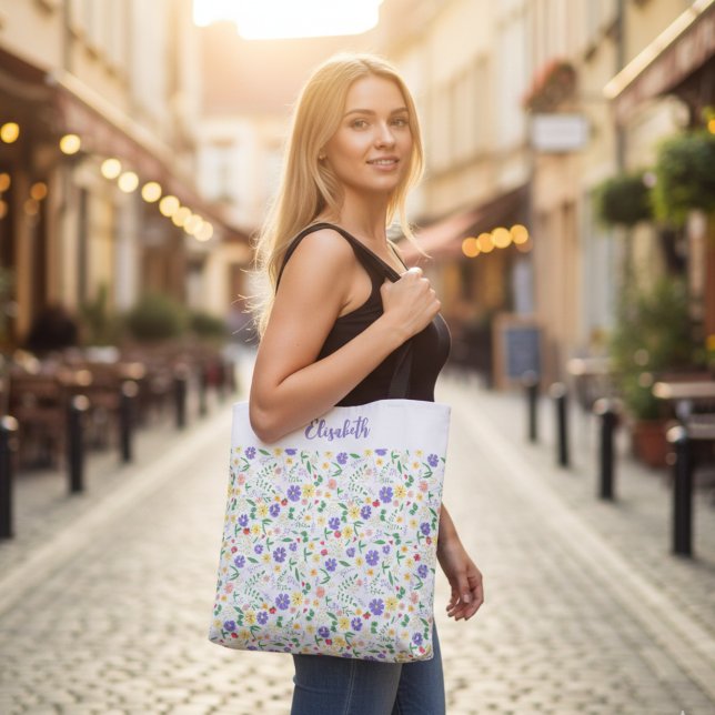 Personlig Namn Vår Tote Bag, färglös Blommigt Tygkasse (Personalized Name Spring Tote Bag, Colorful Floral Tote Bag)