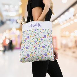 Personlig Namn Vår Tote Bag, färglös Blommigt Tygkasse
