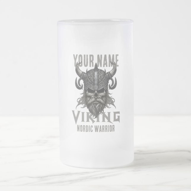 Personlig NAMN Viking Warrior Heritage Frostat Ölglas (Center)