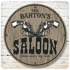 Personlig NAMN Vilda western Gun Revolver Saloon Stor Klocka