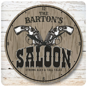 Personlig NAMN Vilda western Gun Revolver Saloon Stor Klocka