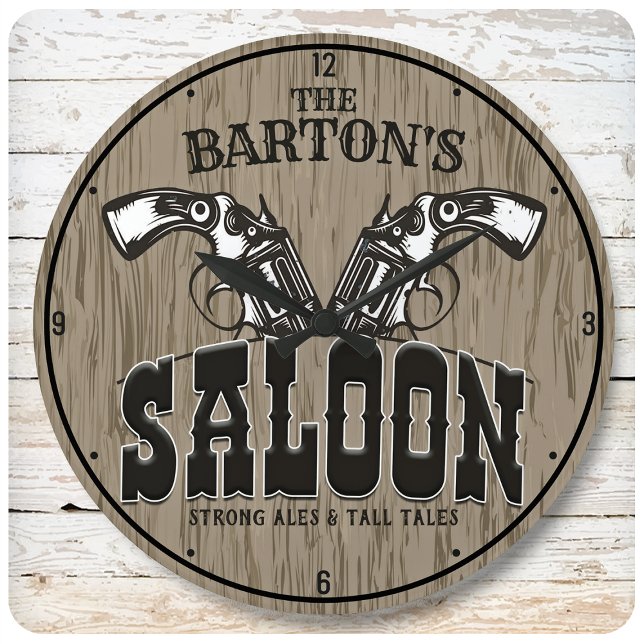 Personlig NAMN Vilda western Gun Revolver Saloon Stor Klocka (Skapare uppladdad)