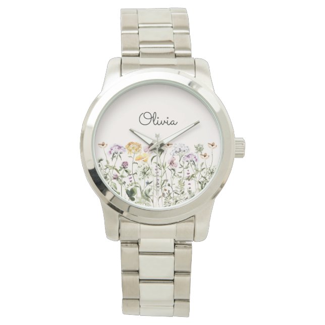 Personlig Namn Vildblomsterträdgård Armbandsur (Framsida)