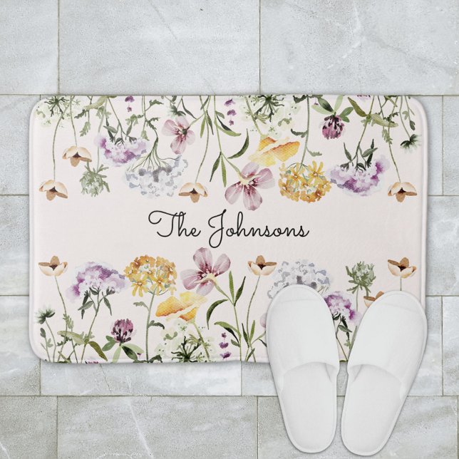Personlig Namn Vildblomsterträdgård Badrumsmatta (In situ bathroom floor)