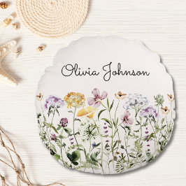 Personlig Namn Vildblomsterträdgård Rund Kudde