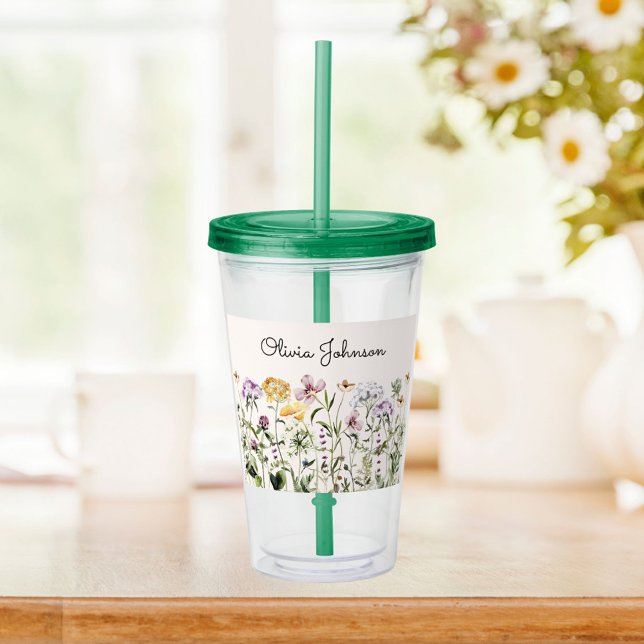 Personlig Namn Vildblomsterträdgård Take Away Mugg (In situ)