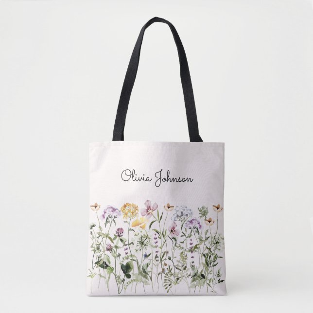 Personlig Namn Vildblomsterträdgård Tygkasse (Framsida)