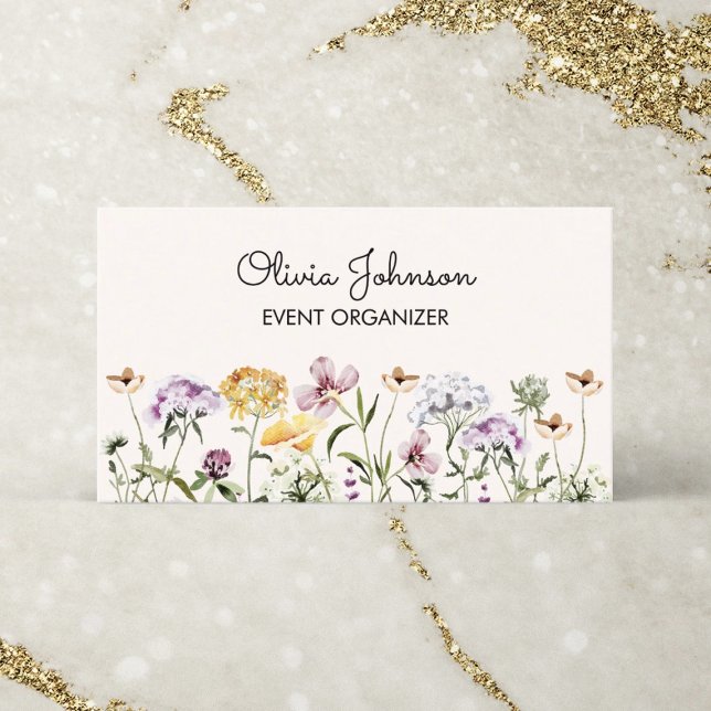 Personlig Namn Vildblomsterträdgårds Affärskort (Close Up, Front Side)
