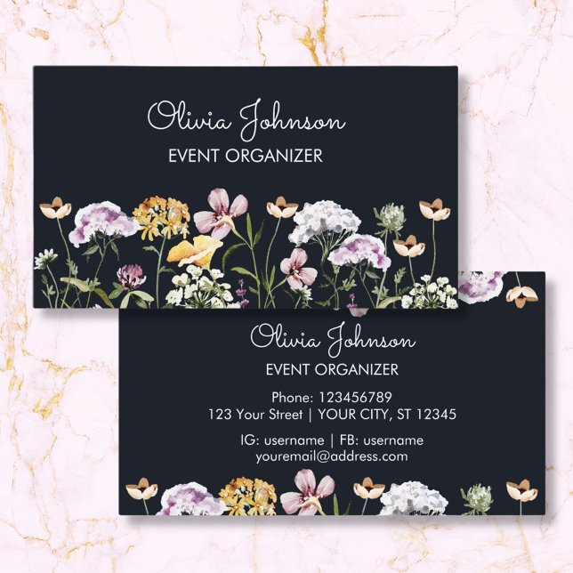Personlig Namn Vildblomsterträdgårds Affärskort (Front and Back)
