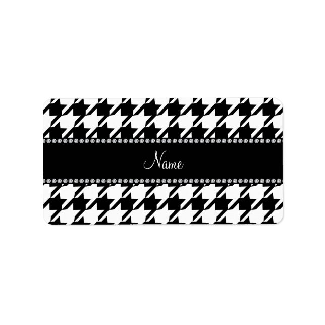 Personlig namn, vit houndstooth adressetikett (Framsidan)