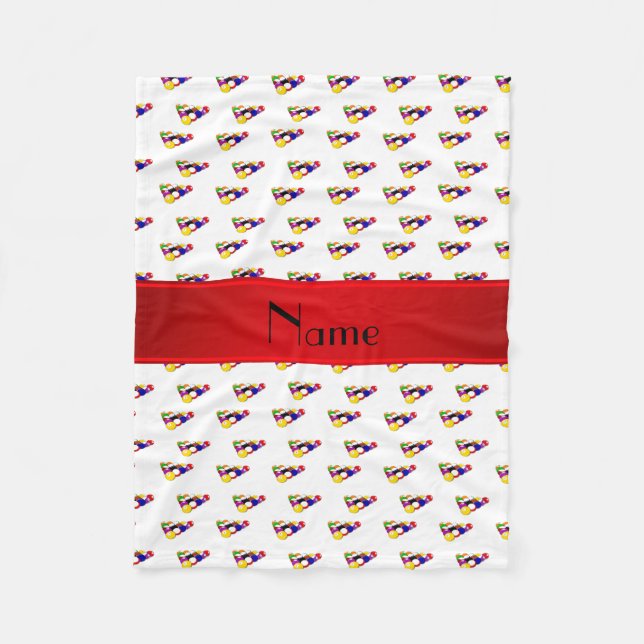 Personlig namn, vit miljardmiljard bollar röd rand fleecefilt (Framsidan)