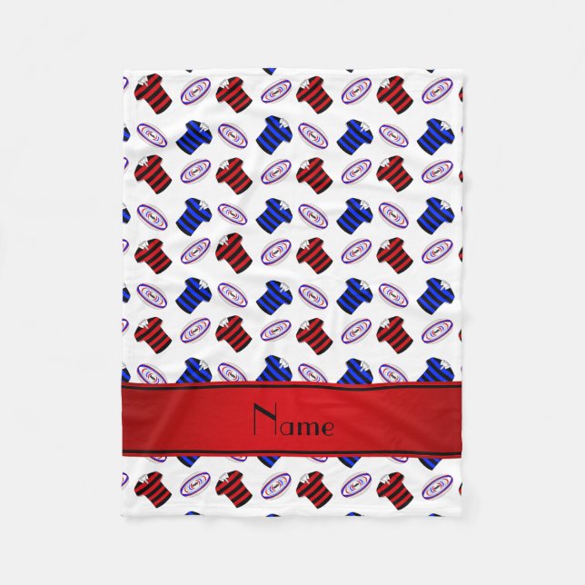 Personlig namn, vita tröjor rugby bollar fleecefilt (Framsidan)