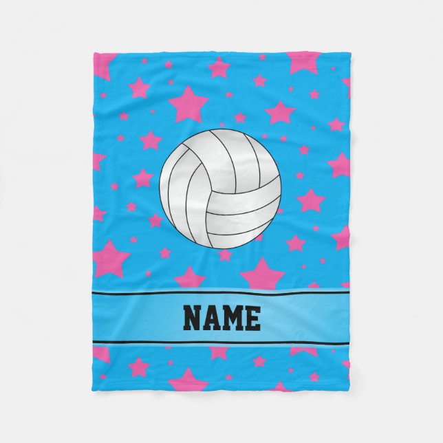 Personlig namn volleyball Blue rosa stars Fleecefilt (Framsidan)