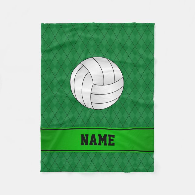 Personlig namn volleyball grönt argyle fleecefilt (Framsidan)
