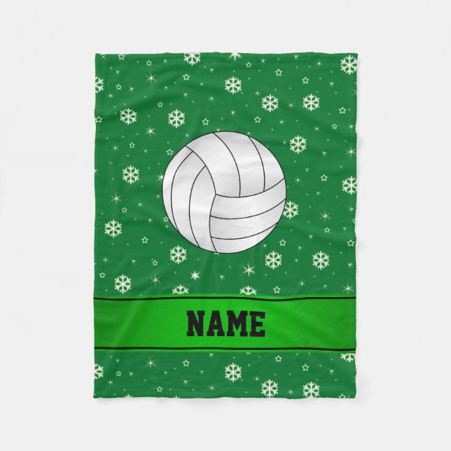 Personlig namn volleyball grönt snöflingor fleecefilt (Framsidan)
