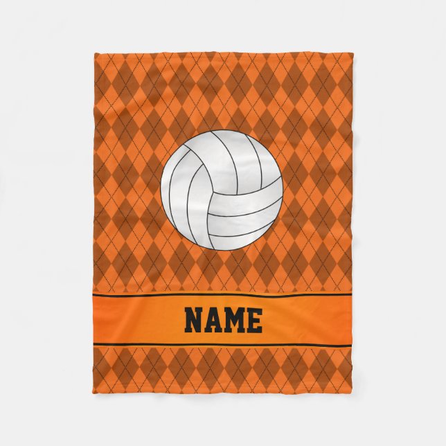 Personlig namn volleyball orange argyle fleecefilt (Framsidan)