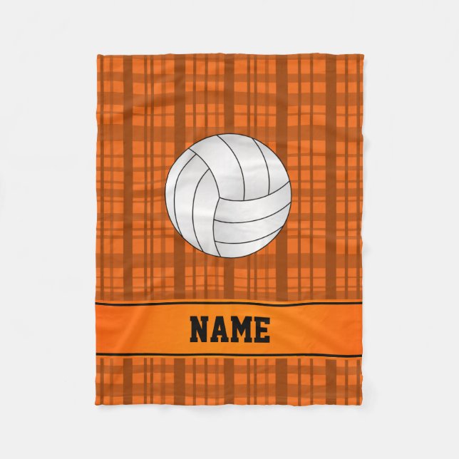 Personlig namn volleyball orange pläterad fleecefilt (Framsidan)