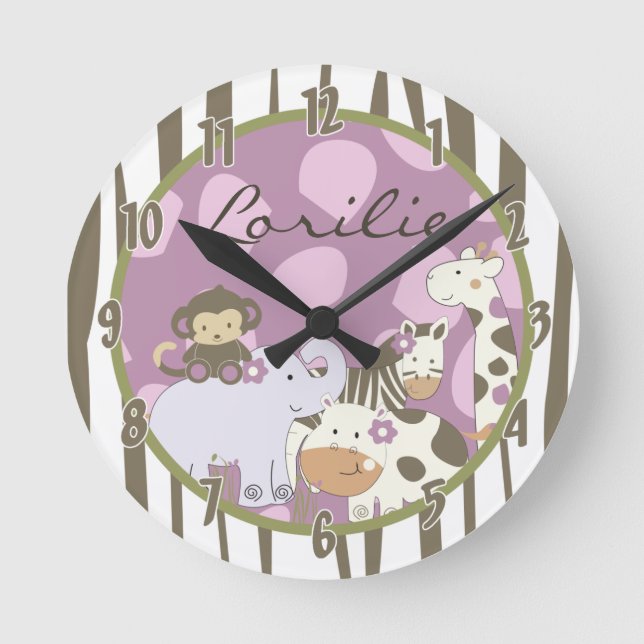 Personlig Namn Wall Clock Jacana Girly Jungle Rund Klocka (Framsida)