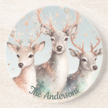 Personlig Namn Watercolor Hjort Winter Woodland