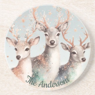 Personlig Namn Watercolor Hjort Winter Woodland Underlägg