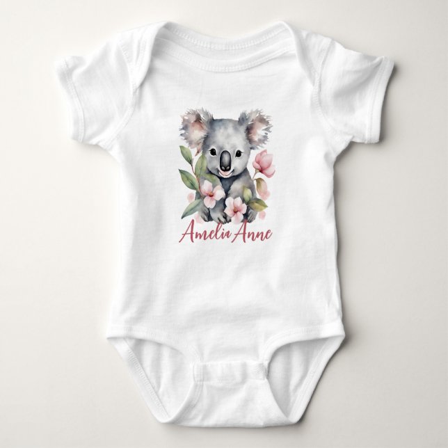 Personlig Namn Watercolor Koala Bear T Shirt (Framsida)