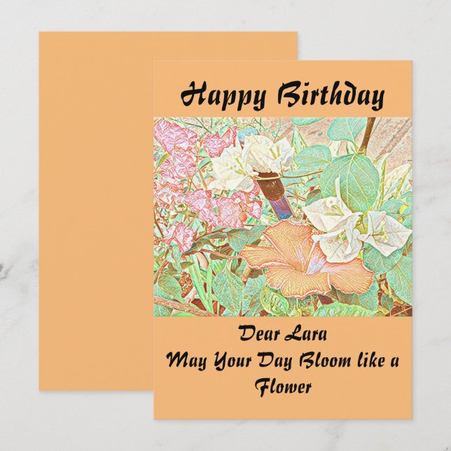 Personlig Namn Watercolor Peach Birthday Card (Fram/baksida)