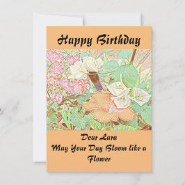 Personlig Namn Watercolor Peach Birthday Card